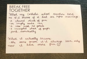 Break Free Together postcard back