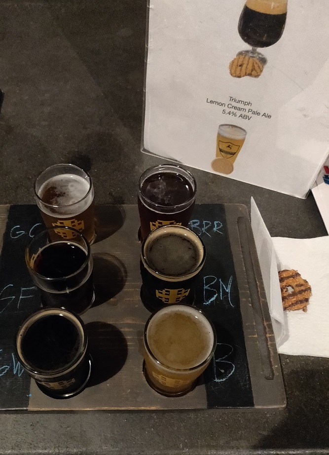 Crusader Brewing flight with  Carmel deLites