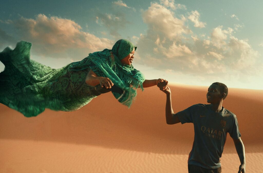 Seydou's fantasy of guiding a dying woman thru the air to safety 